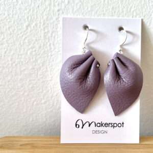 Makerspot Bloom Collection Handmade Purple Leather Petal Earrings with Sterling Silver Ear Hooks One-Of-A-Kind Statement Earrings