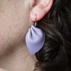 Makerspot Bloom Collection Handmade Purple Leather Petal Earrings with Sterling Silver Ear Hooks One-Of-A-Kind Statement Earrings