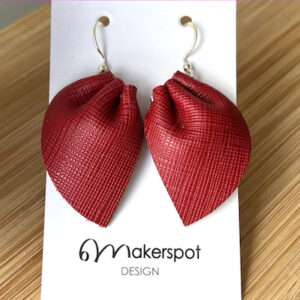 Makerspot Bloom Collection Handmade Red Leather Petal Earrings with Sterling Silver Ear Hooks One-Of-A-Kind Statement Earrings