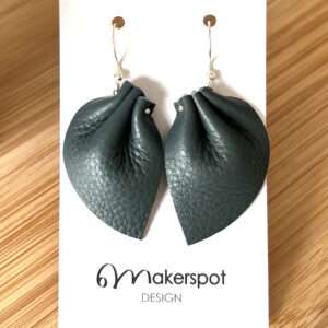 Makerspot Bloom Collection Handmade Teal Leather Petal Earrings with Sterling Silver Ear Hooks One-Of-A-Kind Statement Earrings