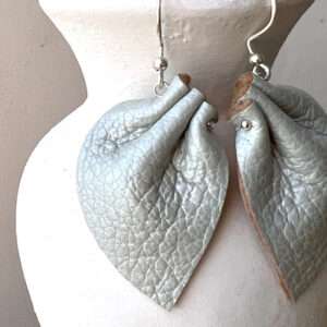Makerspot Bloom Collection Handmade White Leather Petal Earrings with Sterling Silver Ear Hooks One-Of-A-Kind Statement Earrings
