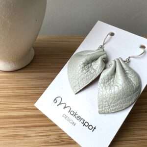 Makerspot Bloom Collection Handmade White Leather Petal Earrings with Sterling Silver Ear Hooks One-Of-A-Kind Statement Earrings