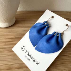 Makerspot Bloom Collection Handmade Blue Leather Petal Earrings with Sterling Silver Ear Hooks One-Of-A-Kind Statement Earrings