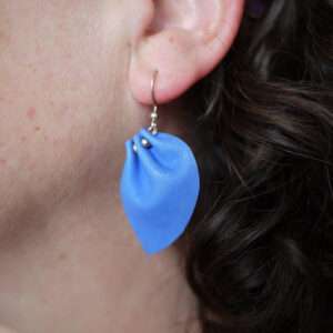 Makerspot Bloom Collection Handmade Blue Leather Petal Earrings with Sterling Silver Ear Hooks One-Of-A-Kind Statement Earrings