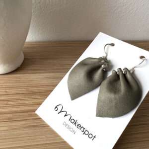 Makerspot Bloom Collection Handmade Olive Green Leather Petal Earrings with Sterling Silver Ear Hooks Lambskin One-Of-A-Kind Statement Earrings