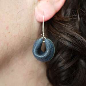 Makerspot Bliss Collection Fortune Cookie Design Handmade Small Round Dark Blue Leather Earrings with Sterling Silver Ear Hooks Minimalist One Of A Kind Statement Earrings