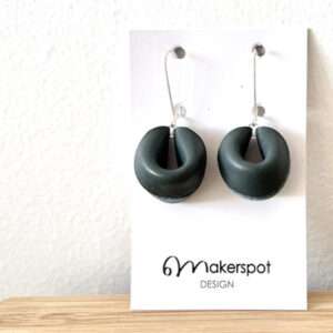 Makerspot Bliss Collection Fortune Cookie Design Handmade Small Round Teal Leather Earrings with Sterling Silver Ear Hooks Minimalist One Of A Kind Statement Earrings
