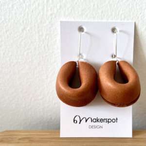 Makerspot Bliss Collection Fortune Cookie Design Handmade Brown Leather Circle Earrings with Sterling Silver Ear Hooks One-Of-A-Kind Statement Earrings