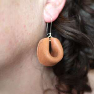 Makerspot Bliss Collection Fortune Cookie Design Handmade Brown Leather Circle Earrings with Sterling Silver Ear Hooks One-Of-A-Kind Statement Earrings