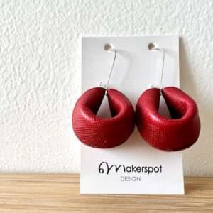 Makerspot Bliss Collection Fortune Cookie Design Handmade Red Leather Circle Earrings with Sterling Silver Ear Hooks One-Of-A-Kind Statement Earrings