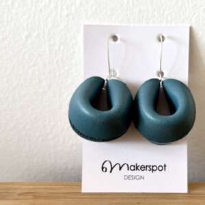 Makerspot Bliss Collection Fortune Cookie Design Handmade Teal Leather Circle Earrings with Sterling Silver Ear Hooks One-Of-A-Kind Statement Earrings