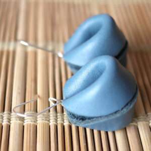 Makerspot Bliss Collection Fortune Cookie Design Handmade Teal Leather Circle Earrings with Sterling Silver Ear Hooks One-Of-A-Kind Statement Earrings