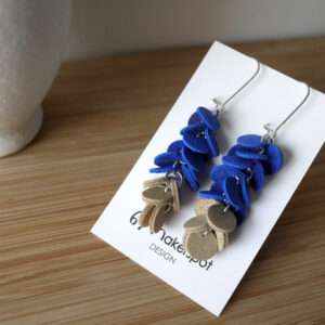 Makerspot Royal Blue Leather Grape Earrings Vine Collection Handmade Dangle Cluster Earrings Sterling Silver Hooks One Of A Kind Statement Earrings