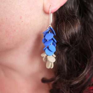 Makerspot Royal Blue Leather Grape Earrings Vine Collection Handmade Dangle Cluster Earrings Sterling Silver Hooks One Of A Kind Statement Earrings