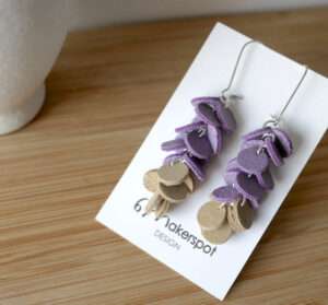 Makerspot Purple Leather Grape Earrings Vine Collection Handmade Dangle Cluster Earrings Sterling Silver Hooks One Of A Kind Statement Earrings Perfect For Floral Outfit