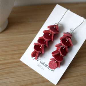 Makerspot Red Leather Grape Earrings Vine Collection Handmade Dangle Cluster Earrings Sterling Silver Hooks One Of A Kind Statement Earrings Perfect For Floral Outfit