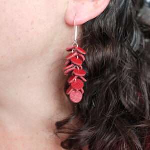 Makerspot Red Leather Grape Earrings Vine Collection Handmade Dangle Cluster Earrings Sterling Silver Hooks One Of A Kind Statement Earrings Perfect For Floral Outfit