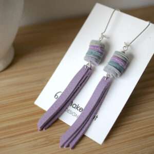 Purple Leather Tassel Earrings Sterling Silver Ear Hooks Original Design Minimalist Fringe Earrings Pastel Lavender Earrings Handmade with Lilac Leather Statement Earrings